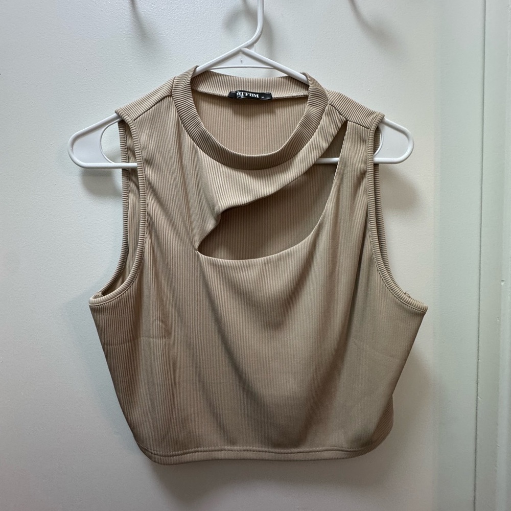 Tan Crop Cutout Tank Top